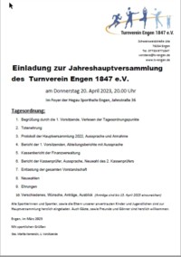 Einladung Jahreshauptversammlung